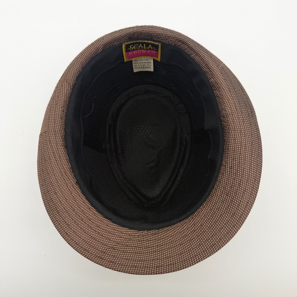Scala Pronto Straw Fedora Hat Tan Brown Short Brim One Size Button Woven Boho - Picture 9 of 10